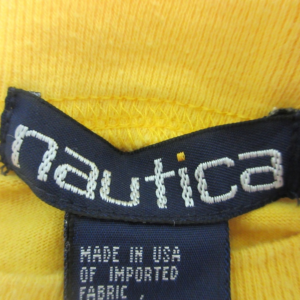 Y2K Vintage Nautica Shirt Mens 2XL Yellow Calypso Bay Vertical Logo Made USA 90s - Picture 5 of 10